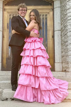 Tiered Spaghetti Strap Sleeveless Prom Dress With Slit