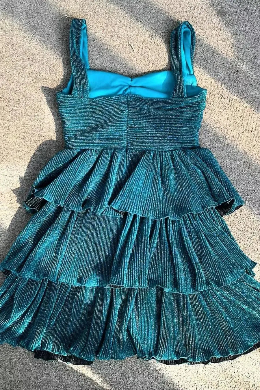Tiered Square Neck Sleeveless Glitter Mini Party Dress