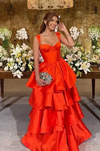 Tiered Square Neck Sleeveless A-Line Prom Dress