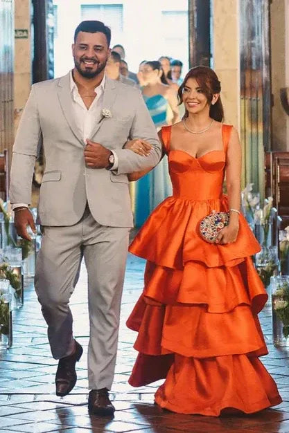 Tiered Square Neck Sleeveless A-Line Prom Dress