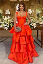 Tiered Square Neck Sleeveless A-Line Prom Dress