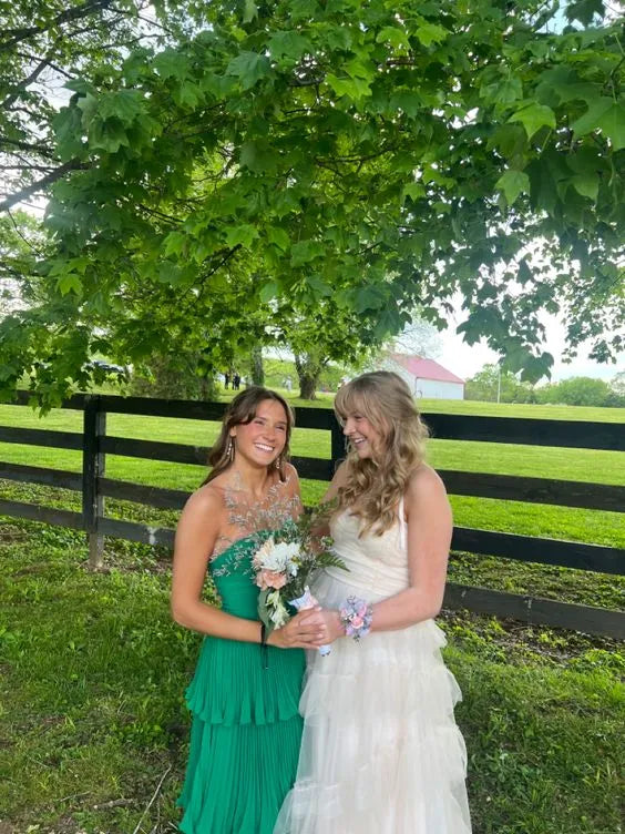 Tiered Strapless Sleeveless Pleated Prom Dress