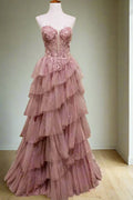 Tiered Strapless Sleeveless Ball Gown Prom Dress