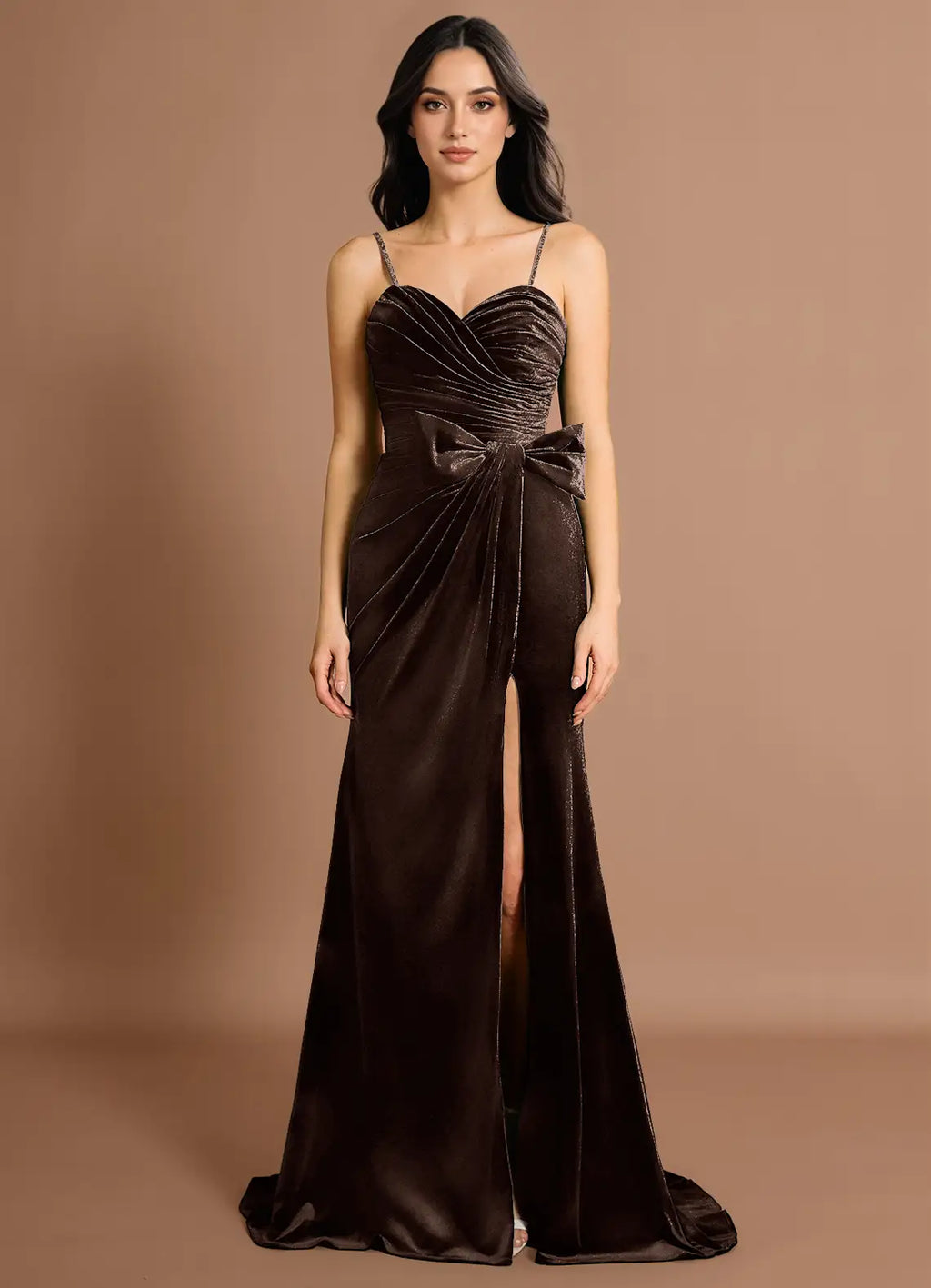 Glitter Velvet Convertible Strap Mermaid Bow Waist Open Back Train High Slit Floor Length For Sale Prom Dress