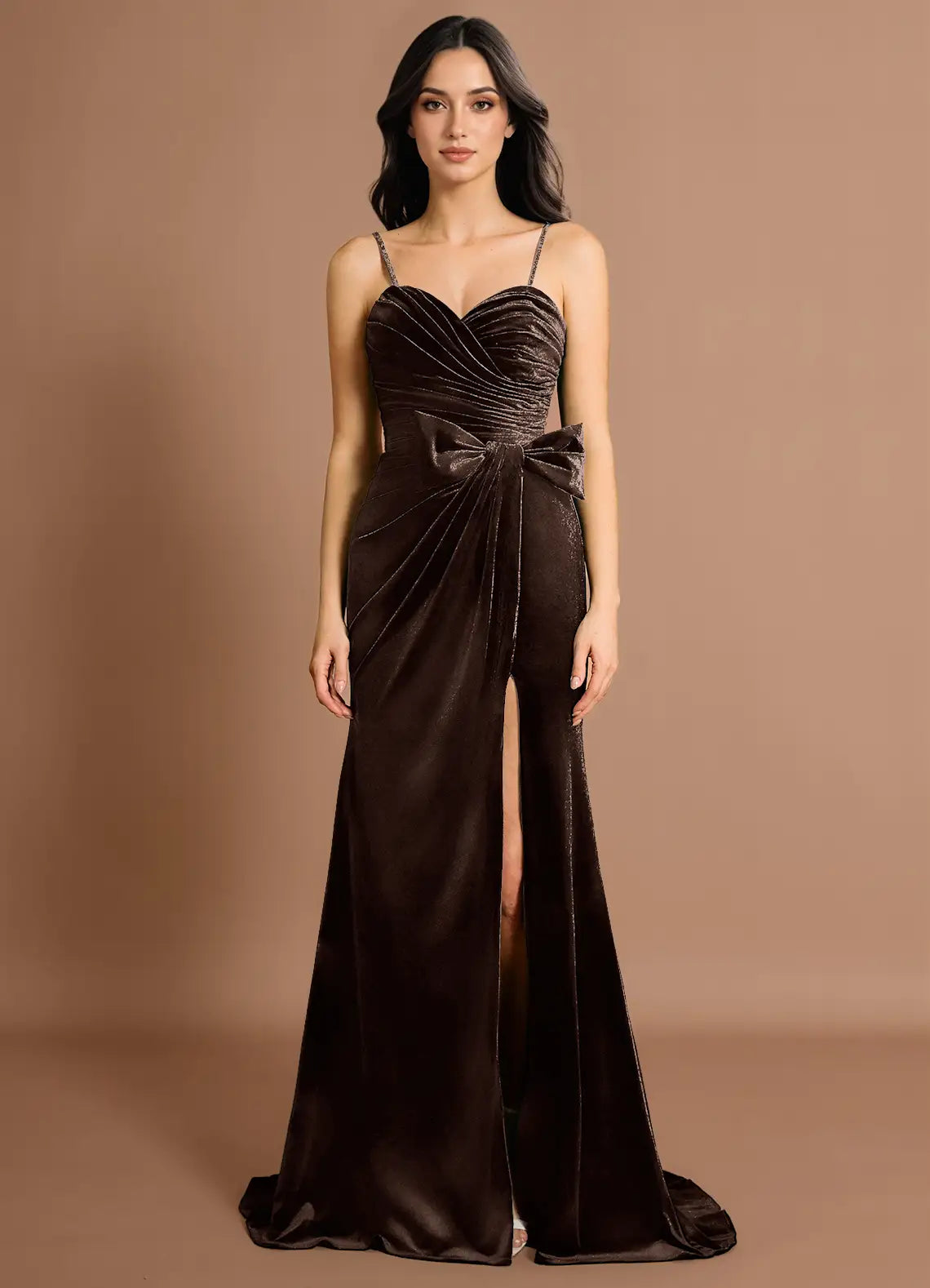 Glitter Velvet Convertible Strap Mermaid Bow Waist Open Back Train High Slit Floor Length For Sale Prom Dress