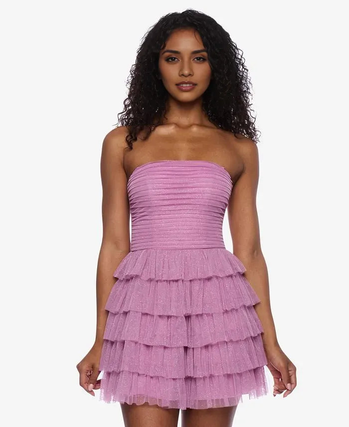 Glitter A-Line Strapless Sleeveless Tiered Short-Mini Homecoming Dress