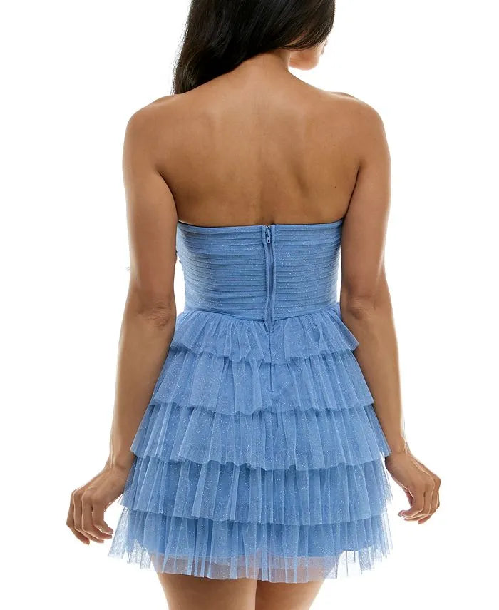 Glitter A-Line Strapless Sleeveless Tiered Short-Mini Homecoming Dress