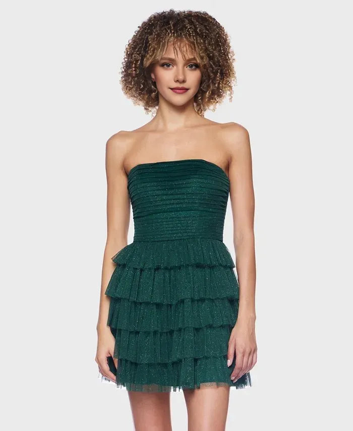 Glitter A-Line Strapless Sleeveless Tiered Short-Mini Homecoming Dress
