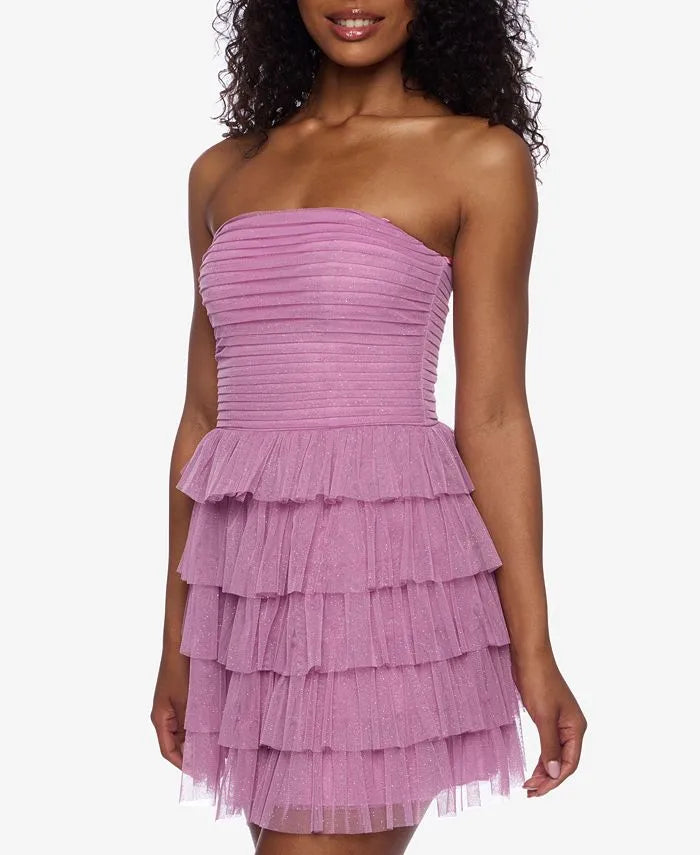 Glitter A-Line Strapless Sleeveless Tiered Short-Mini Homecoming Dress