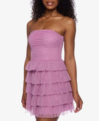 Glitter A-Line Strapless Sleeveless Tiered Short-Mini Homecoming Dress