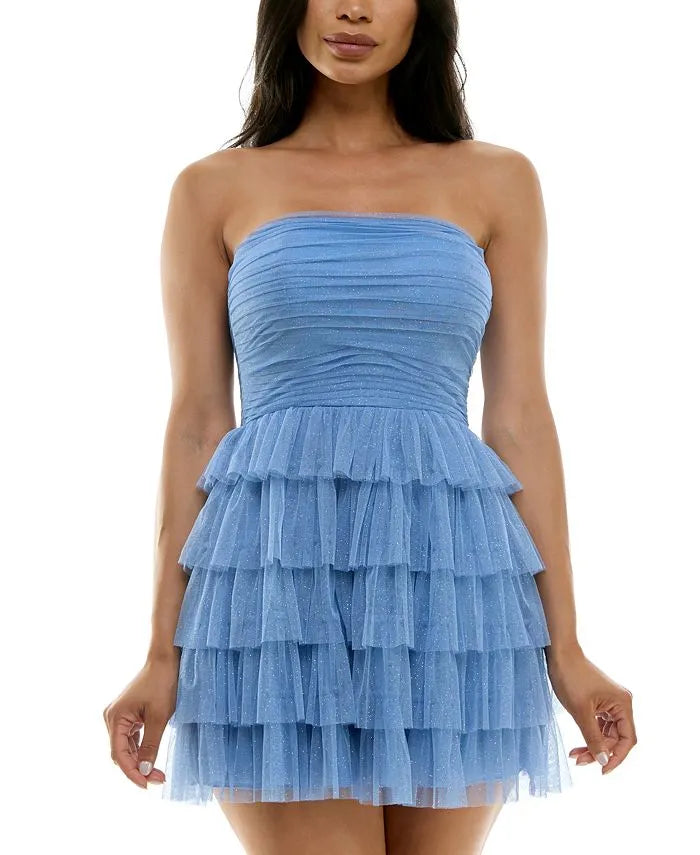 Glitter A-Line Strapless Sleeveless Tiered Short-Mini Homecoming Dress
