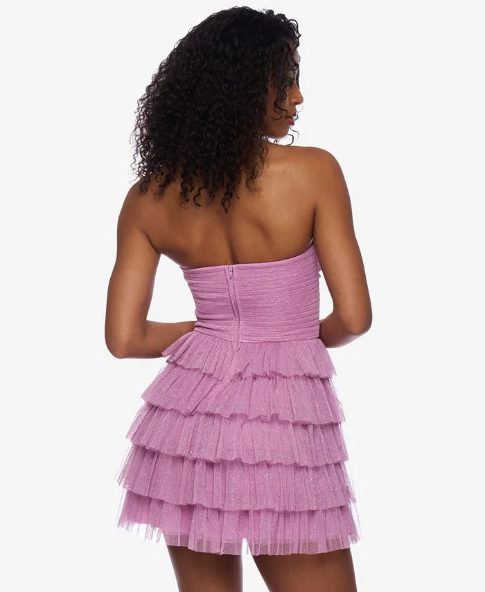 Glitter A-Line Strapless Sleeveless Tiered Short-Mini Homecoming Dress