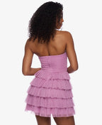 Glitter A-Line Strapless Sleeveless Tiered Short-Mini Homecoming Dress