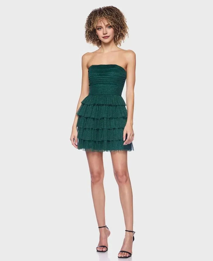 Glitter A-Line Strapless Sleeveless Tiered Short-Mini Homecoming Dress