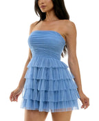 Glitter A-Line Strapless Sleeveless Tiered Short-Mini Homecoming Dress