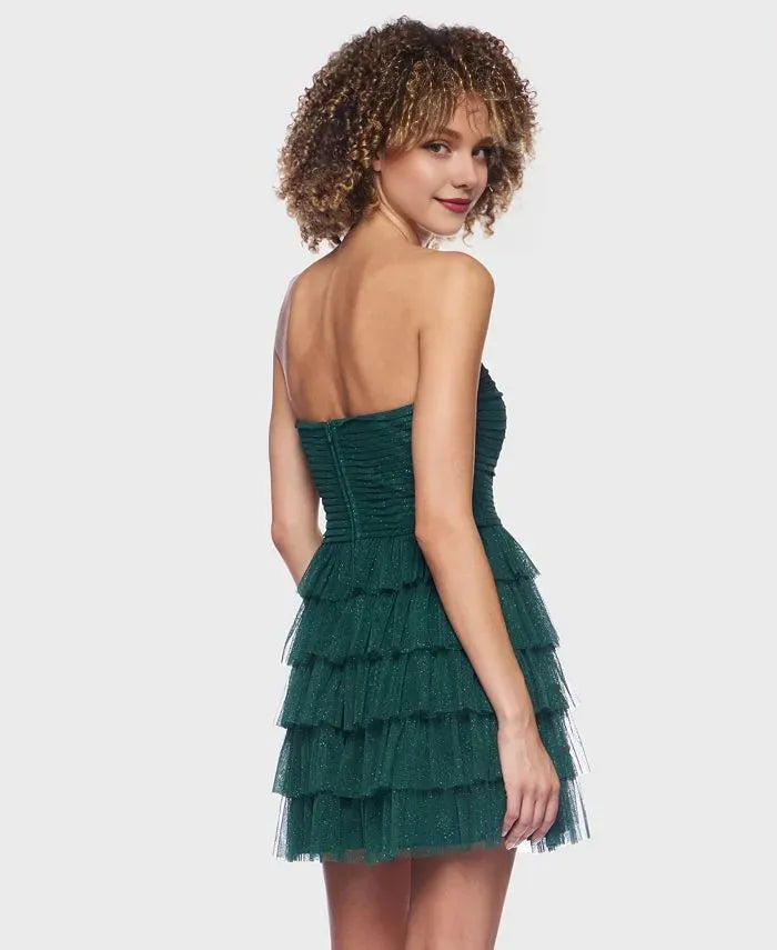 Glitter A-Line Strapless Sleeveless Tiered Short-Mini Homecoming Dress