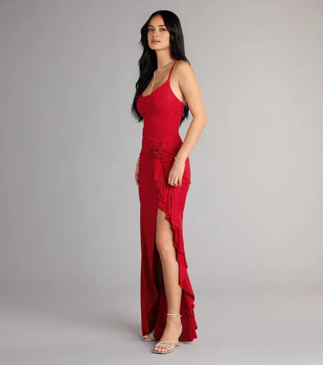 Glitter Sheath/Column Cowl Neck Sleeveless Backless Floor-Length Homecoming Dresses