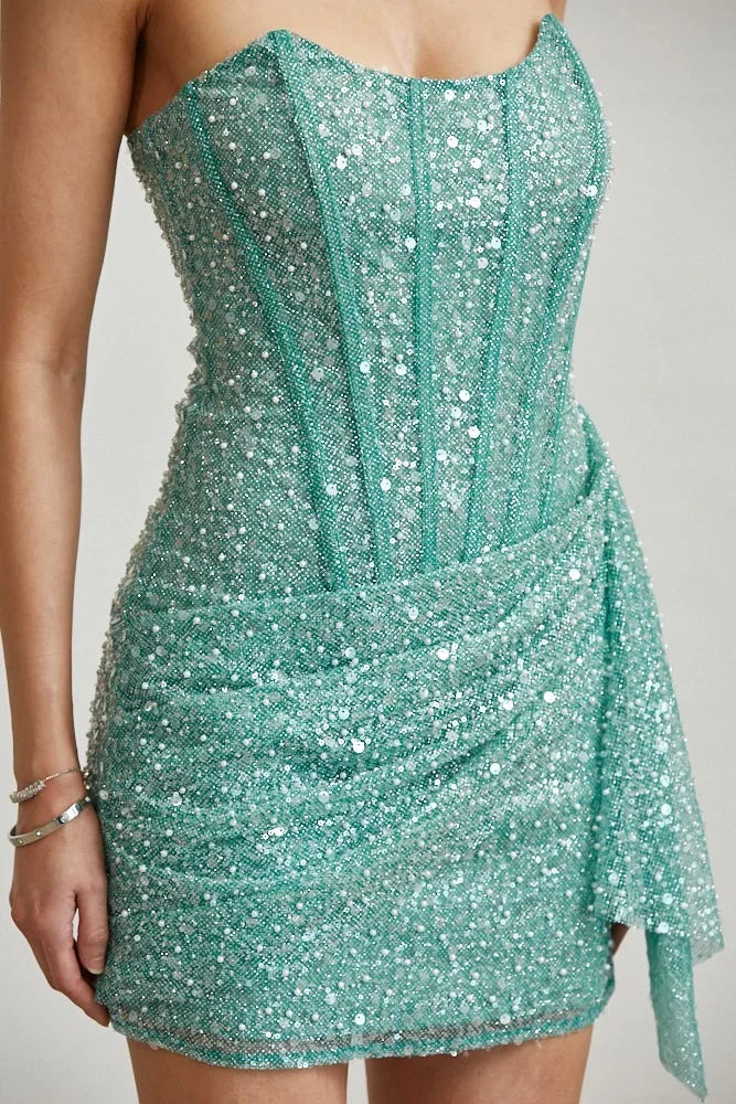 Glitter Sheath/Column Strapless Sleeveless Zipper Up Short-Mini Homecoming Dress
