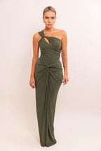 Glittered Sheath One Shoulder Sleeveless Twist Back Floor Length Hot sale Prom Dress