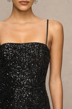 Glittering A Line Strapless Sleeveless Zip Back Floor Length Evening Dress