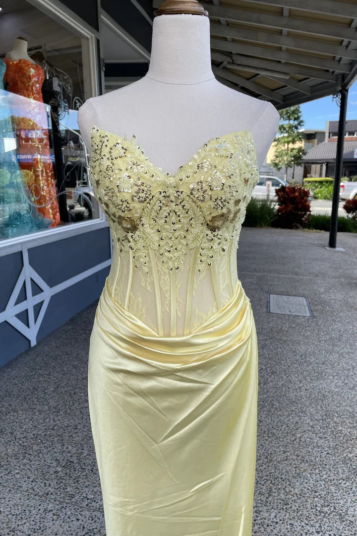 Sequin Lace Mermaid Strapless Sweetheart Zipper-Back Floor-Length Prom Dress