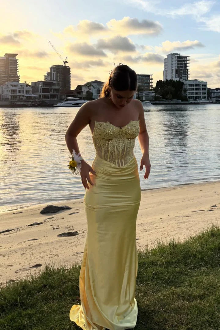 Sequin Lace Mermaid Strapless Sweetheart Zipper-Back Floor-Length Prom Dress
