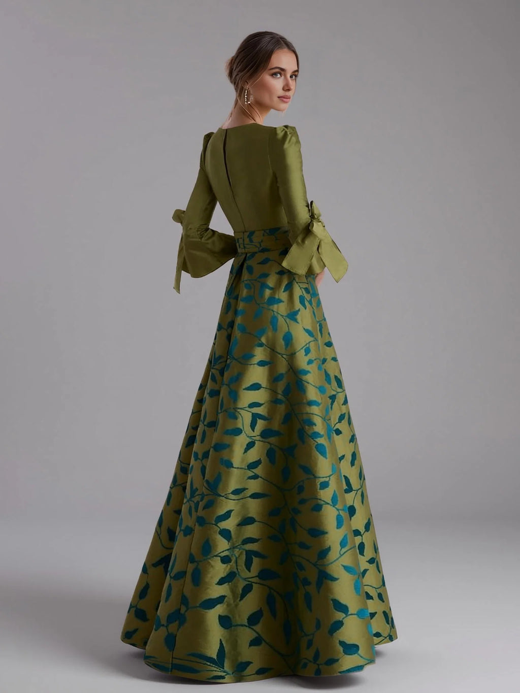 A-Line 3/4 Length Sleeve V Neck Slit Floor-Length Mother Of The Bride Dress