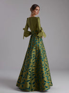 A-Line 3/4 Length Sleeve V Neck Slit Floor-Length Mother Of The Bride Dress