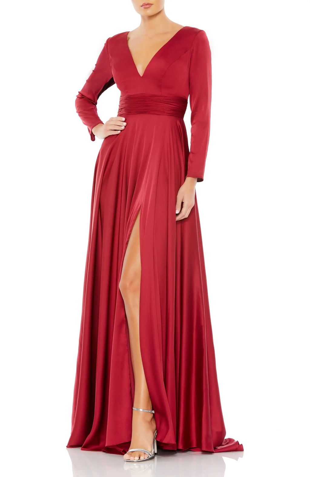 Gorgeous A Line Deep V Neck Long Sleeve Zipper Back Floor Length Evening Dress