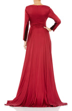 Gorgeous A Line Deep V Neck Long Sleeve Zipper Back Floor Length Evening Dress