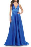 Gorgeous A Line Plunge Neck Sleeveless Lace Up Back Floor Length Evening Dress