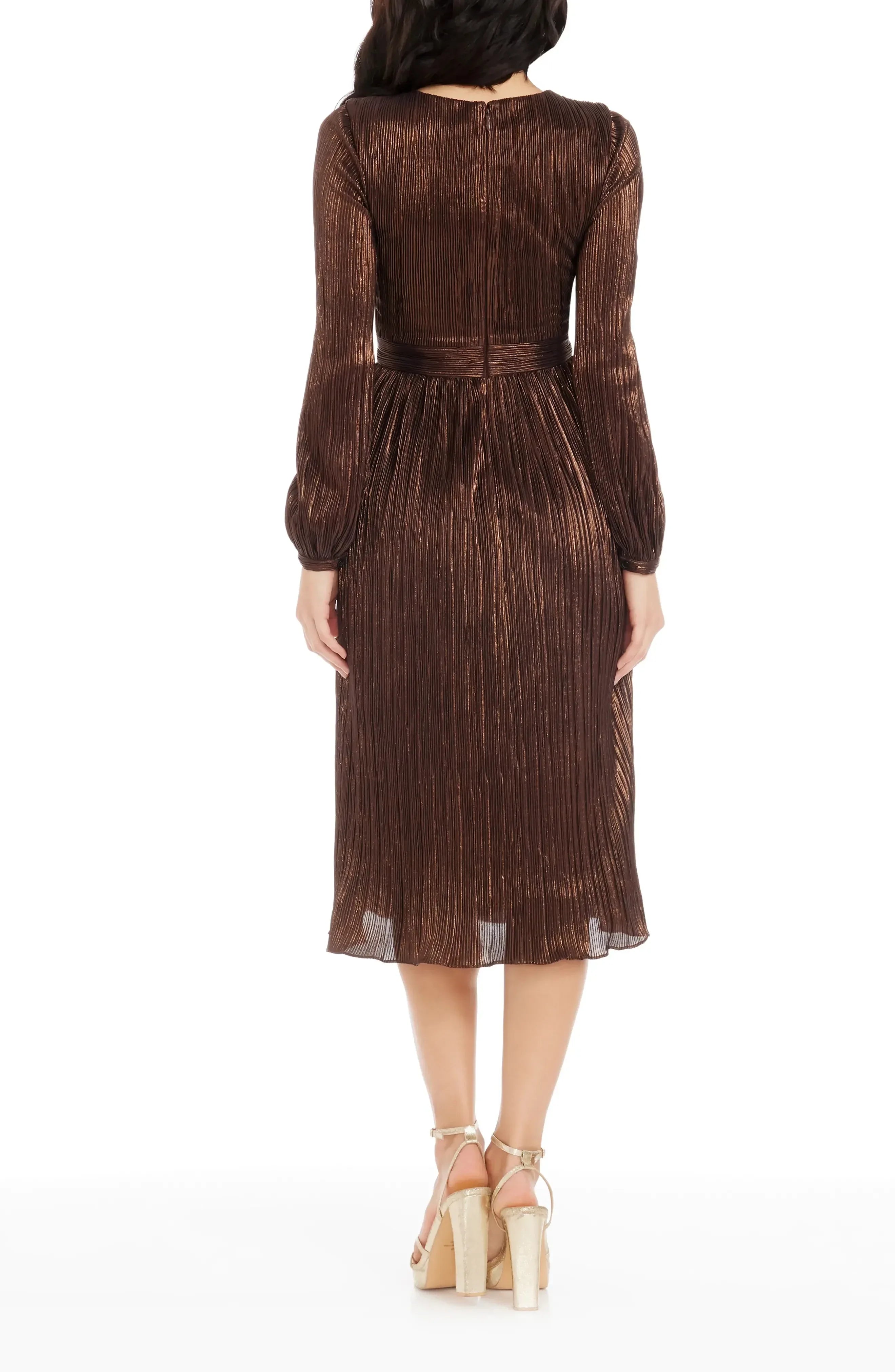 Gorgeous A Line V Neck Long Sleeve Plain Back Midi Length Evening Dress