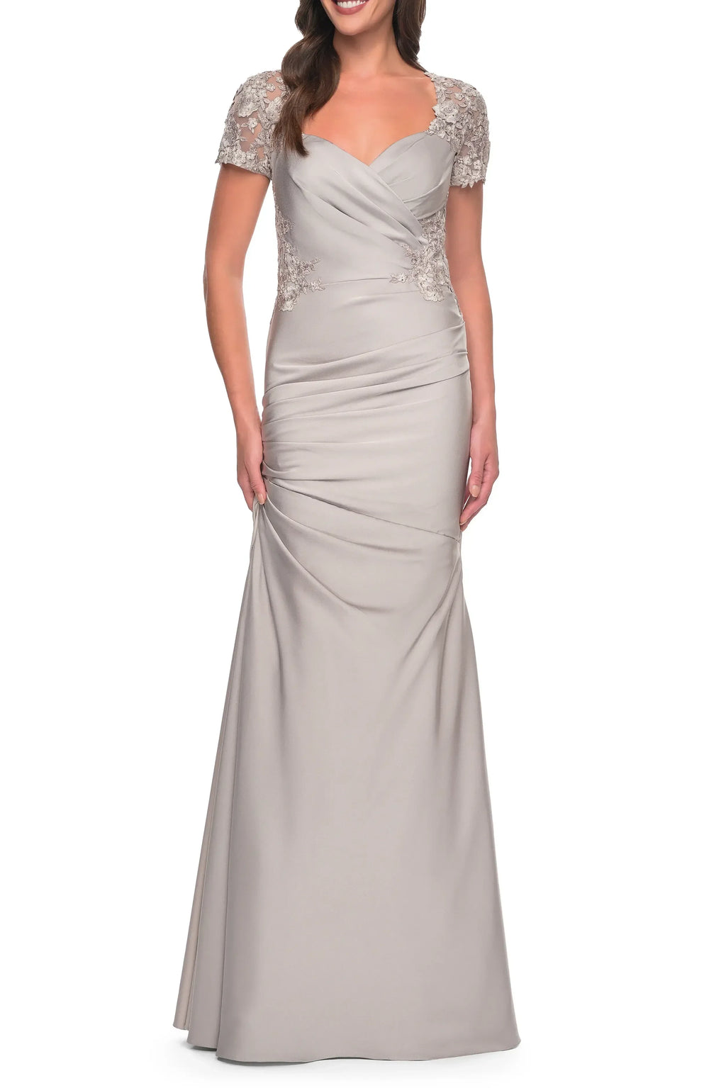 Gorgeous Lace Detail Mermaid Sweetheart Neck Short Sleeve Zipper Back Floor Length Evening Dress