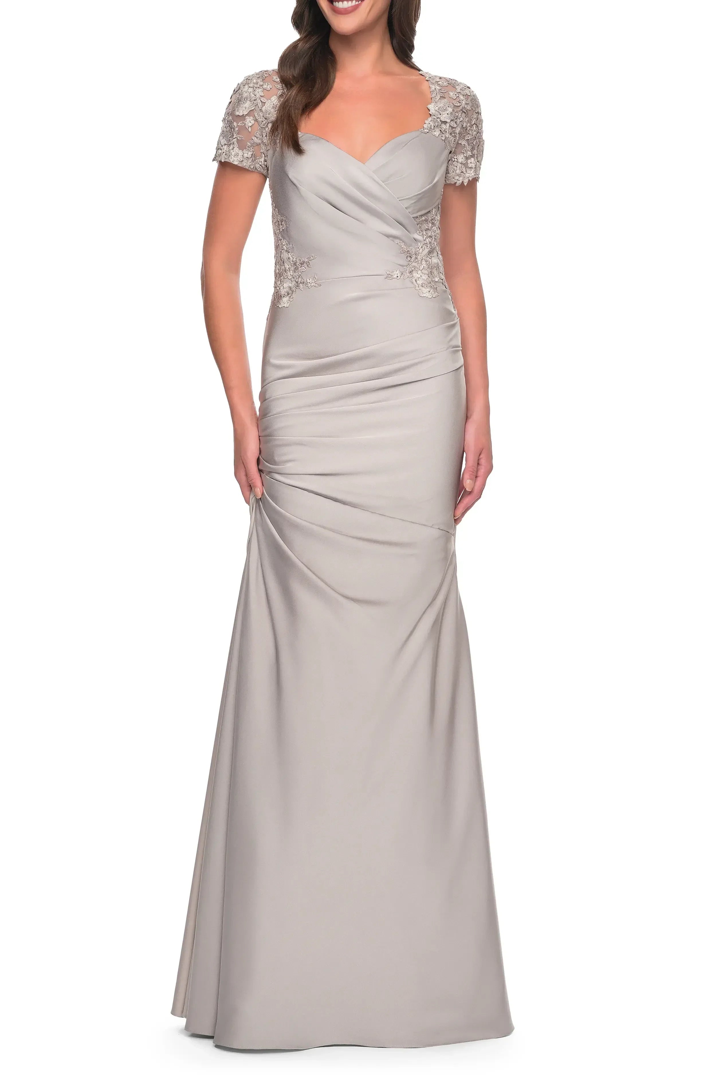 Gorgeous Lace Detail Mermaid Sweetheart Neck Short Sleeve Zipper Back Floor Length Evening Dress