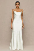 Gorgeous Mermaid Cowl Neck Sleeveless Chain Back Floor Length Evening Dress