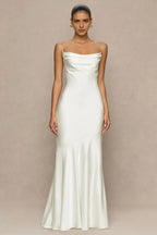 Gorgeous Mermaid Cowl Neck Sleeveless Chain Back Floor Length Evening Dress