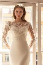 Gorgeous Mermaid Illusion Neckline Lace Long Sleeve Open Back Long Length Wedding Dress
