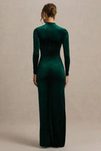 Gorgeous Mermaid Mock Neck Long Sleeve Ruched Side High Slit Floor Length Evening Dress