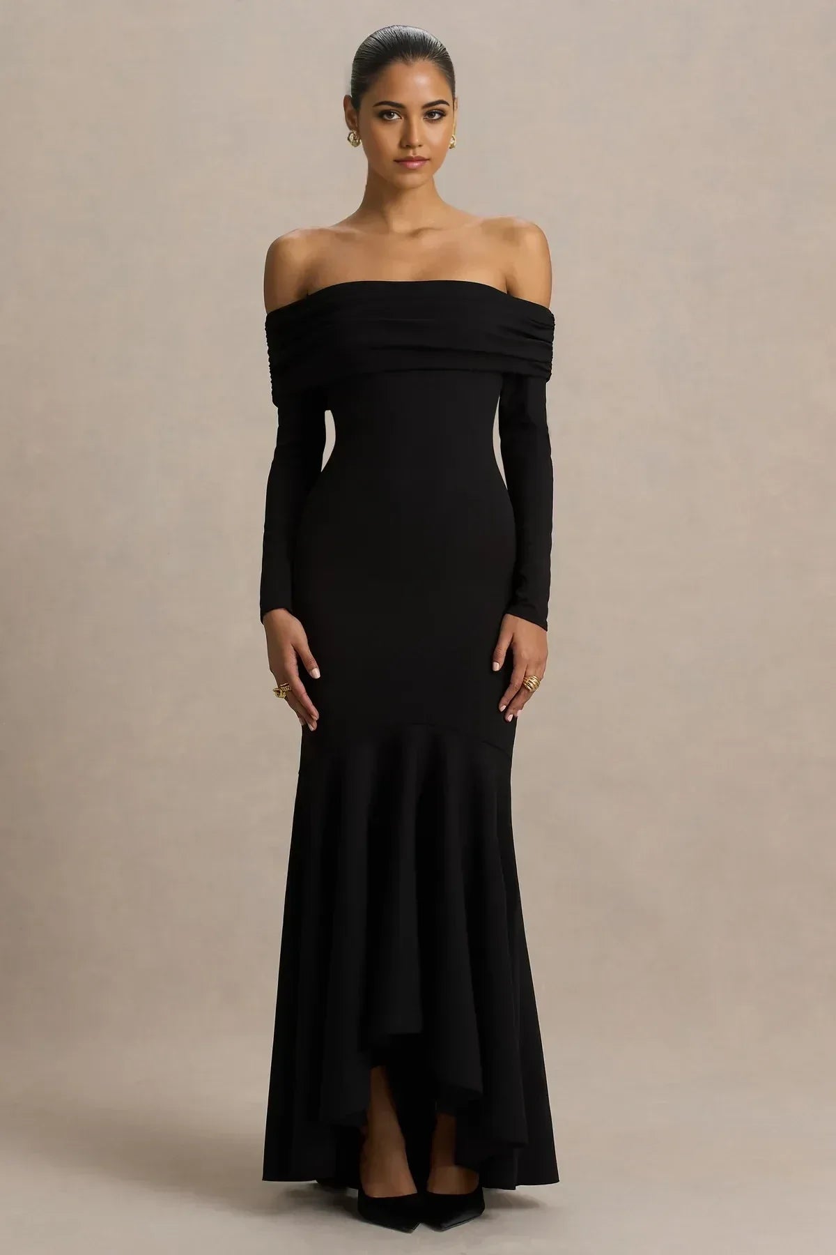 Gorgeous Mermaid Off Shoulder Long Sleeve Zipper Back Floor Length Evening Dress