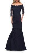 Gorgeous Mermaid Off Shoulder Three Quarter Sleeve Lace Back Floor Length Evening Dress
