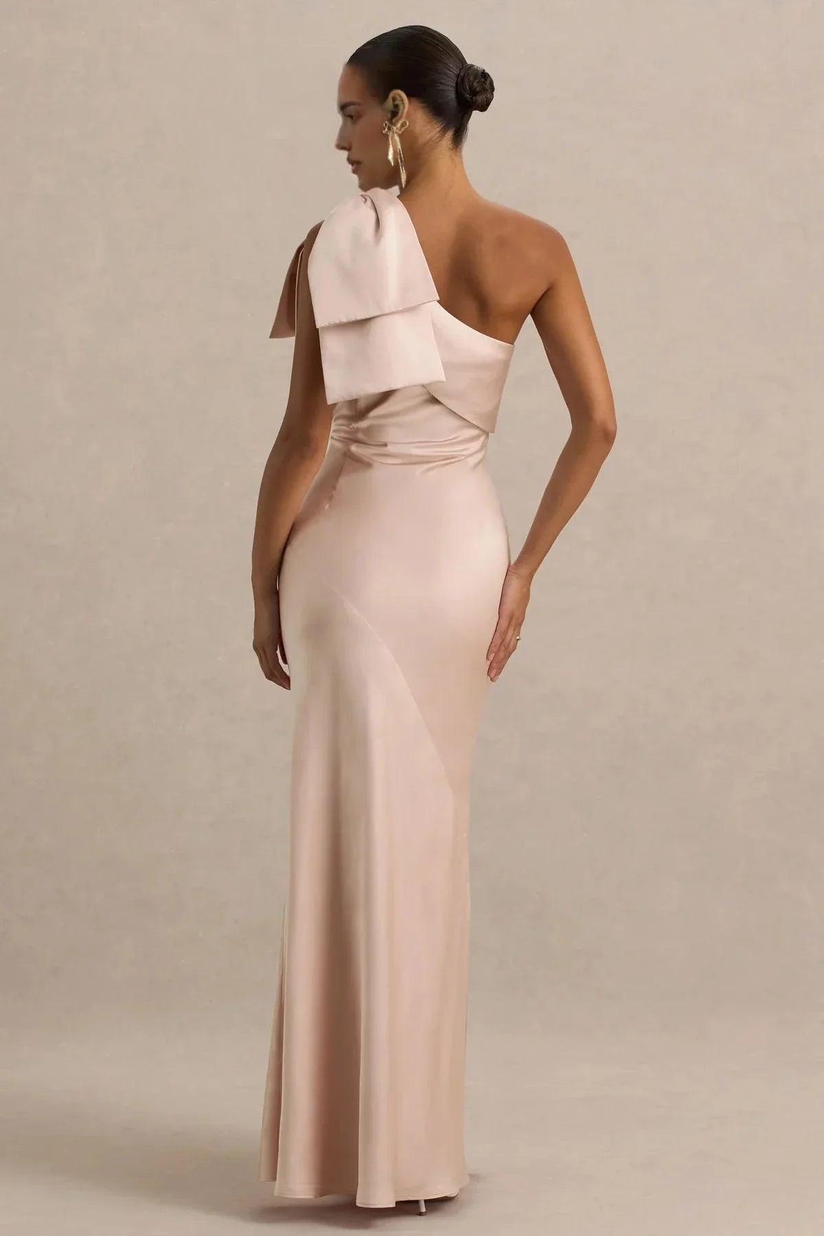 Gorgeous Mermaid One Shoulder Sleeveless Bow Accent Floor Length Evening Dress
