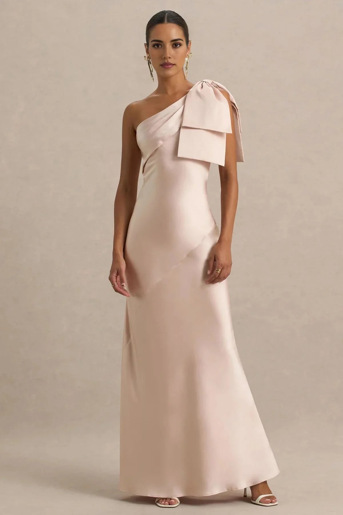 Gorgeous Mermaid One Shoulder Sleeveless Bow Accent Floor Length Evening Dress