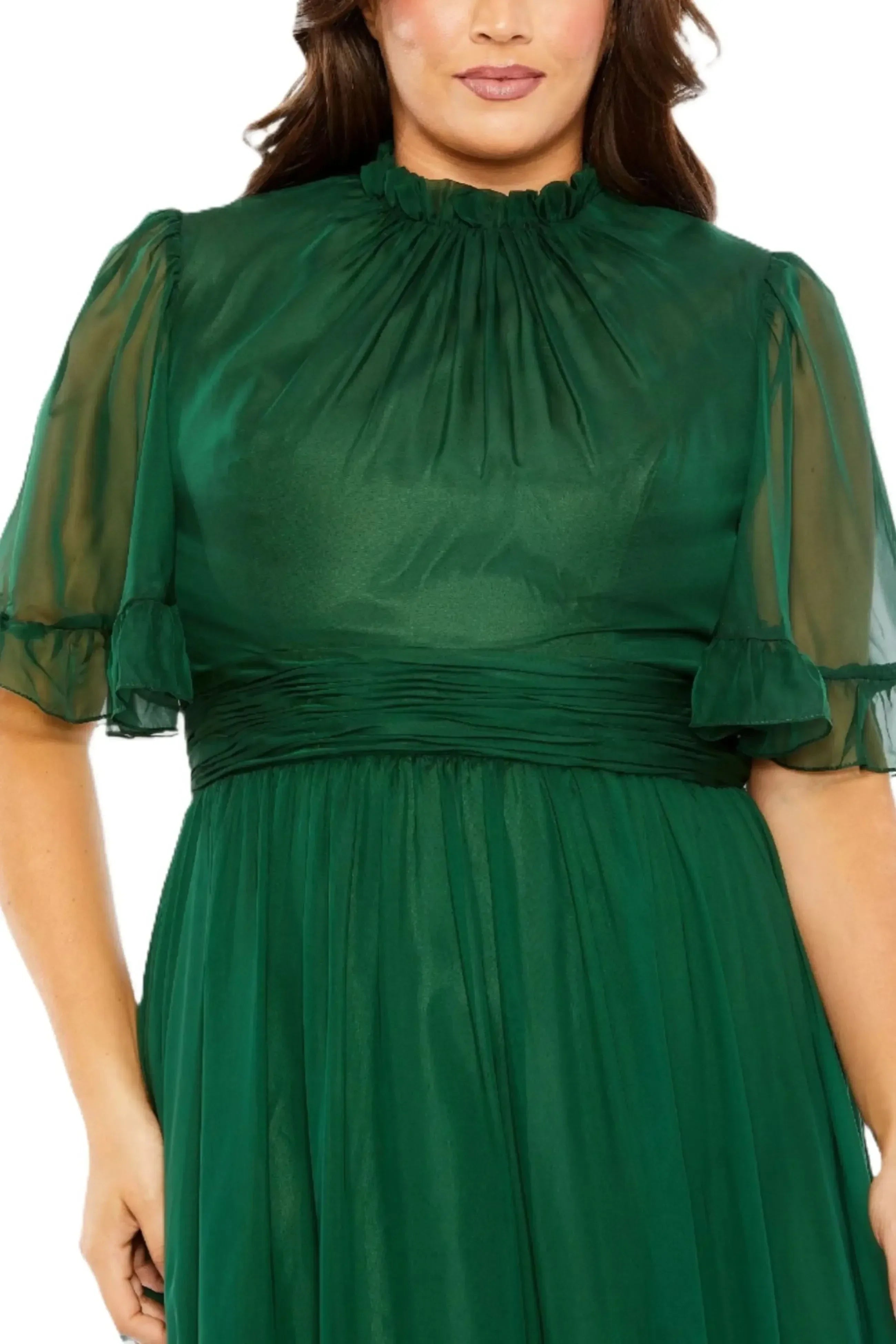 Gorgeous Plus Size A Line High Neck Flutter Sleeve Zipper Back Floor Length Evening Dress