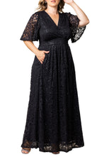 Gorgeous Plus Size A Line V Neck Flutter Sleeve Zipper Back Midi Evening Dress