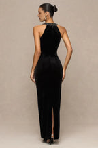 Gorgeous Sheath Halter Neck Sleeveless Embellished Back Floor Length Evening Dress