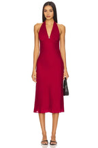 Chic Sheath Halter Neck Sleeveless Tie Back Midi Length Evening Dress