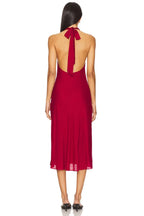 Chic Sheath Halter Neck Sleeveless Tie Back Midi Length Evening Dress