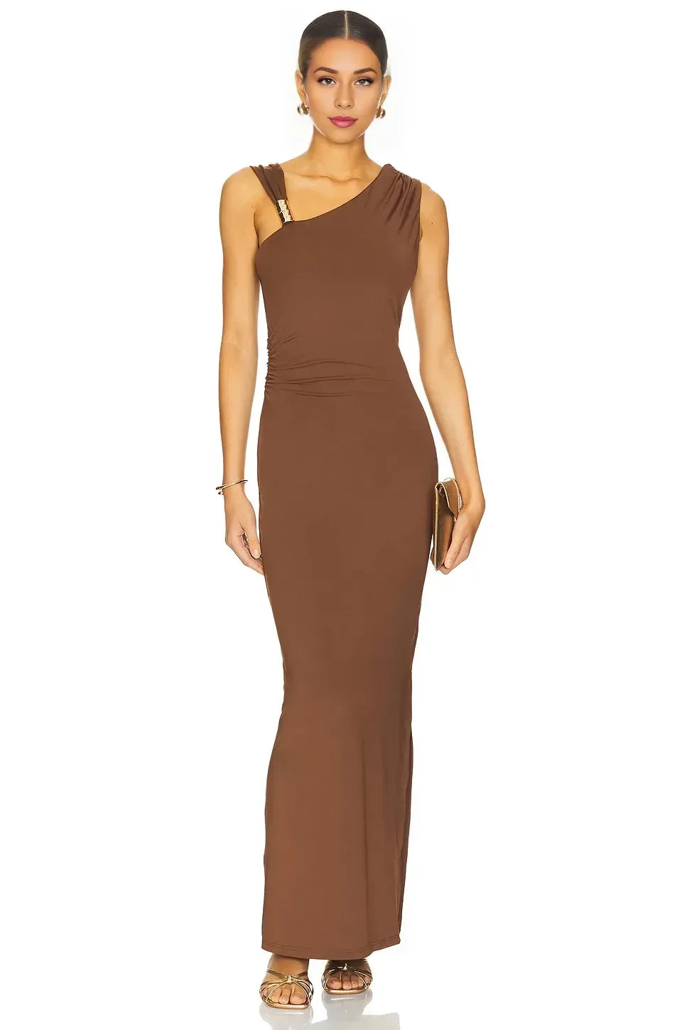 Alluring Sheath One Shoulder Sleeveless Ruched Back Floor Length Evening Dress