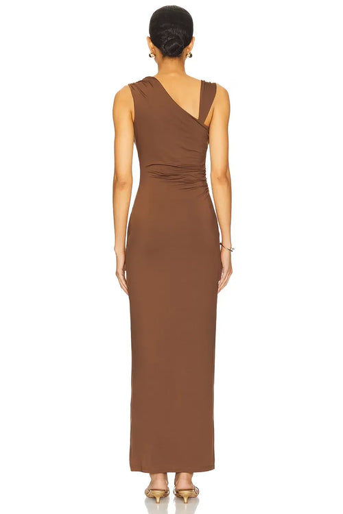Séduisante Robe de Soirée Fourreau Asymétrique Sans Manches avec Fronces au Dos et Longueur Ras du Sol
