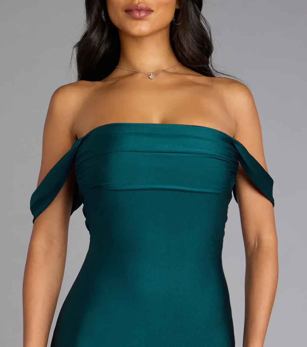 Gorgeous Trumpet Off Shoulder Short Sleeve Open Back Floor Length Prom Dress